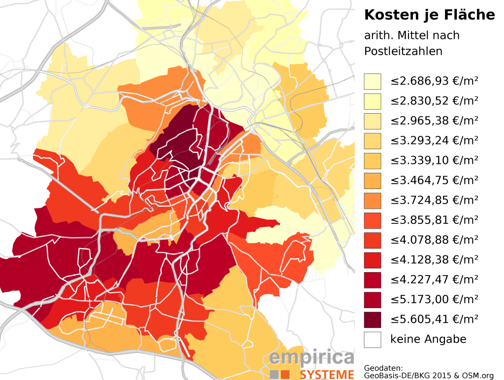 Average prices on postcode-level for Stuttgart (2015-08 to 2016-02). Foreclosure sales excluded.