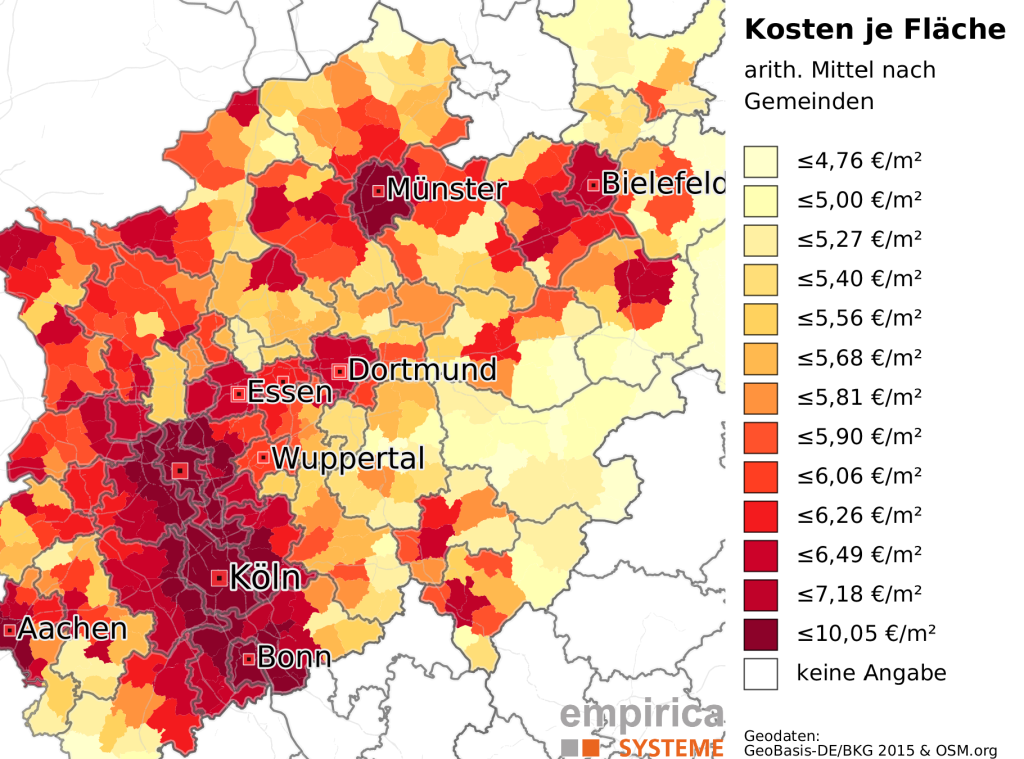 Dargestellt sind die arith. Mitelwerte auf Gemeindeebene für Bestandsobjekte (kein Neubau) im ersten Quartal 2016