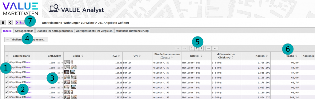 VALUE Analyst Tabellenübersicht