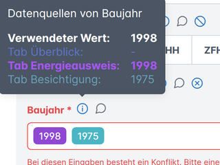 Datenquellen eines Parameters mit Konflikt