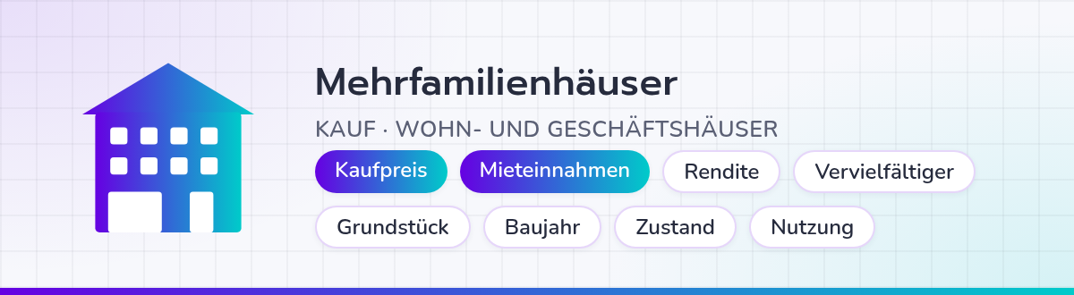 Preisdaten für Mehrfamilienhäuser: Kaufpreis, Mieteinnahmen, Rendite und Objektmerkmale